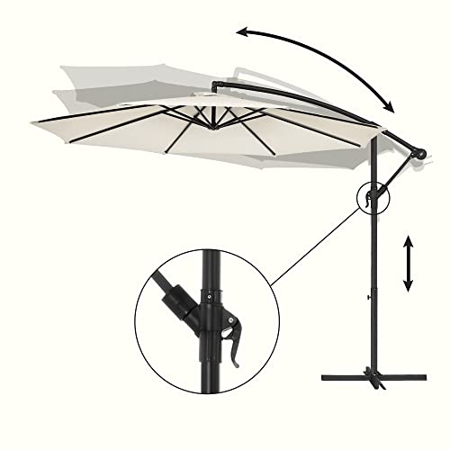 Cantilever Garden Patio Umbrella with Base, 3 m Offset Parasol, Banana Hanging Umbrella, Sunshade with Protection UPF 50+, Crank for Opening Closing, Beige