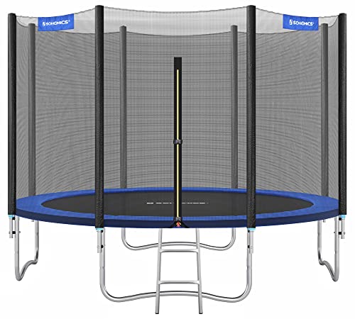 Trampoline 305 cm (10 ft), Outdoor Backyard Trampoline, TÜV Rheinland GS Certificate, with Enclosure Safety Net, Spring Cover Pad, Ladder, Holds 150 kg, Blue