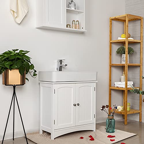 Under Sink Storage Cabinet Bathroom Floor Cabinet with 2 Door Adjustable Shelf 60 x 30 x 60 cm White