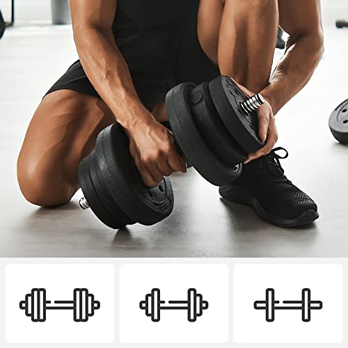 Set of 2 Dumbbells, 2 x 10 kg, Adjustable Weights, for Men Women Workout, Fitness Training, Weight Lifting at Home Gym, Black