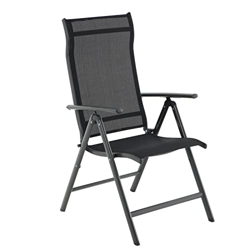 Folding Garden Chair, Outdoor Chair with Durable Aluminum Structure, 8-Angle Reclining Backrest, Max. Capacity 150 kg, Black