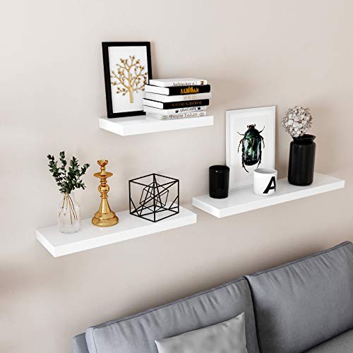 Floating Shelf, Wall Shelf for Books, Photos, Collectibles, Wall-Mounted Office Shelf, 40 x 20 x 3.8 cm, MDF, for Living Room, Kitchen, Hallway, Bedroom, Bathroom, White