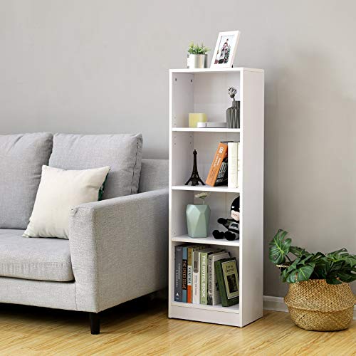 4-Tier Bookcase with Adjustable Shelves, Kid’s Bookshelf and Storage Unit for Study Home Office, 40 x 24 x 121.5 cm, White