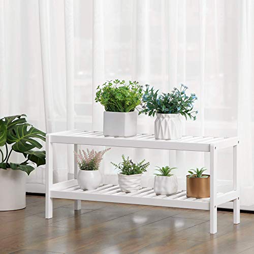 Natural Bamboo 2-Tier Shoe Rack, Shelf for Shoes Plants Books, for Living Room Hallway Bedroom Bathroom, 70 x 26 x 33 cm, White