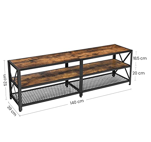 TV Stand, TV Table for TV up 60 Inchs, with Shelves, Steel Frame, Living Room, Bedroom Furniture, Rustic Brown and Black