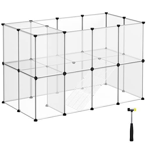 Guinea Pig Playpen, C and C Cage with Stairs, 143 x 73 x 91 cm, Pet Exercise Run, DIY Plastic Fence Cage for Hamsters, Rabbits, Small Pets, Transparent