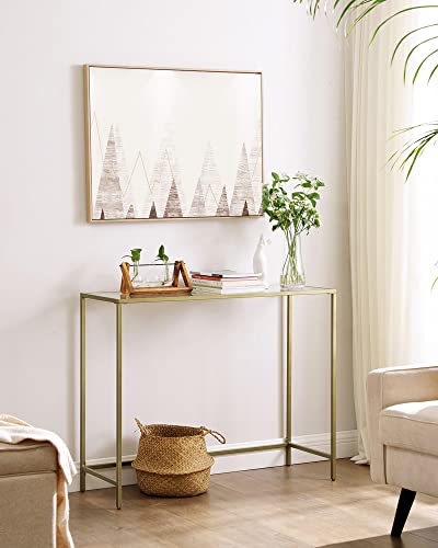 Console Table, Tempered Glass Table, Modern Sofa or Entryway Table, Metal Frame, Sturdy, Adjustable Feet, for Living Room, Hallway, Golden