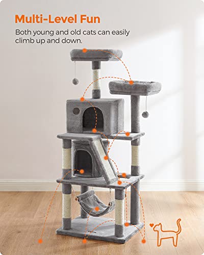 Cat Tree, Cat Condo with 2 Cat Caves, 155 cm, Light Grey