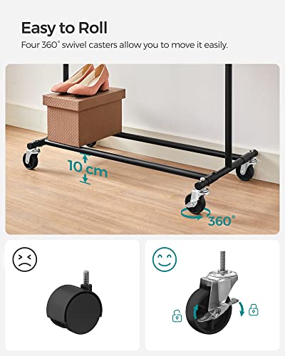 Clothes Rack on Wheels, Heavy Duty Clothes Rail, with Extendable Hanging Rail, 90 kg Load Capacity, Easy Assembly, Portable, Black