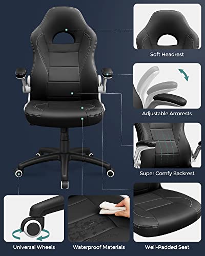 Gaming Chair, Gaming & Racing Chair, E-sports Chair, High Back Office Chair, Adjustable Height, Flip Up Arms, Tilt Mechanism, Black