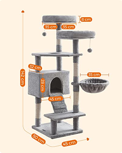 Cat Tree, Cat Tower 142 cm, Cat Activity Centre, Light Grey