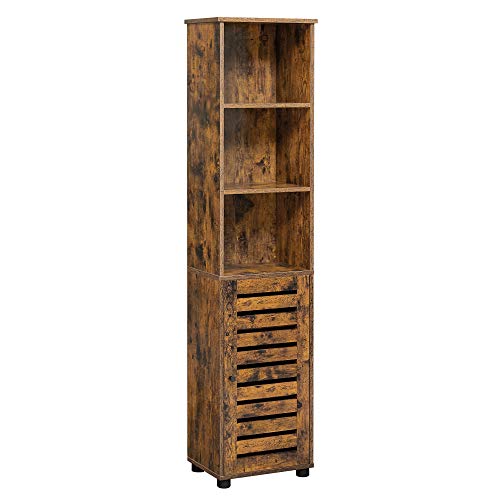 Bathroom Cabinet, Tall Bathroom Cabinet, with 3 Open Compartments, 2 Adjustable Shelves Back Door, for Bathroom, Living Room, Entry, Kitchen, Living Room, Rustic Brown