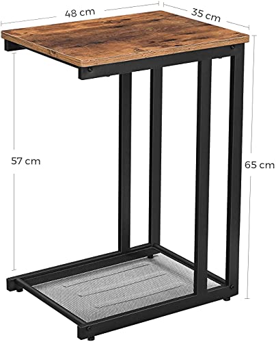 Side Table, End Table, Bedside Table with Mesh Shelf, Breakfast by the Bed, Under Sofa, in Living Room Bedroom, Easy Assembly, Space Saving, Industrial, Rustic Brown