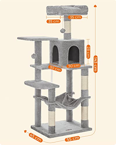 Cat Tree, Cat Condo with Hammock, 143 cm, Light Grey