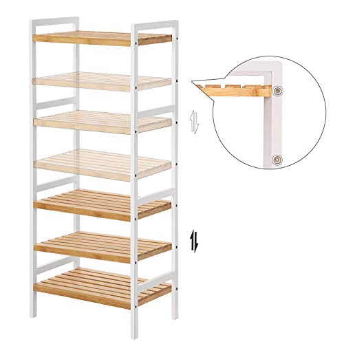 Bamboo Shelf, Kitchen Shelving, Bathroom Shelf, Bookcase, 4 Shelves 45 x 31.5 x 110 cm Ideal for Bathroom, Kitchen, Living Room, Bedroom, Balcony, Natural White