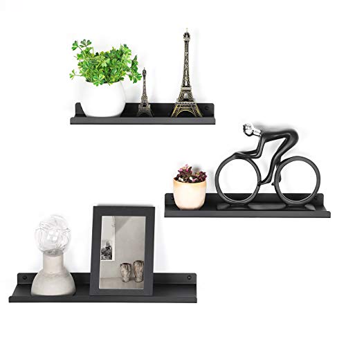 Metal Wall Shelves, Set of 3 Floating Shelves, Industrial Style, for Decorations, Photo Frames, Knickknacks, 6 Screws Included for Mounting, Multiple Layouts, Black