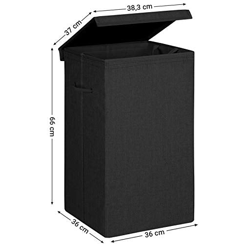 85L Laundry Hamper, Linenette Fabric Laundry Basket, Clothes Hamper with Magnetic Lid and Handles, Foldable, Removable Liner Bag, Black