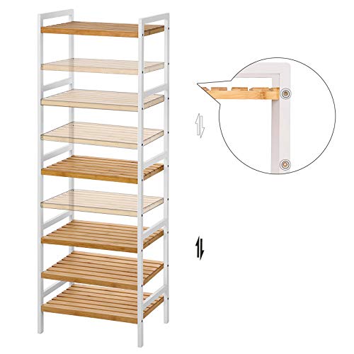 5-Tier Bamboo Storage Rack for Bathroom, Kitchen, Bedroom, 31.5 x 45 x 142 cm, Natural and White