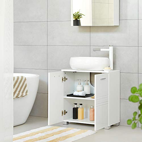 Under Sink Storage Cabinet, Bathroom Vanity Basin Cabinet with 2 Doors, Adjustable Shelf, Bottom Feet, 60 x 30 x 63 cm, White