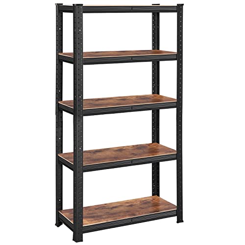 Shelving Unit, 30 x 75 x 150 cm, 650 kg Load Capacity (130 kg per Shelf), Industrial, Adjustable Storage Shelves, for Living Room, Kitchen, Garage, Rustic Brown and Black