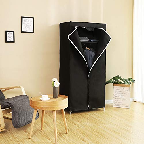 Fabric Wardrobe, Foldable Closet with Hanging Rail, Single Clothes Rack, Storage Organiser for Bags, Toys, Shoes, Living Room, Bedroom, Cloakroom, 75 x 45 x 160 cm, Black