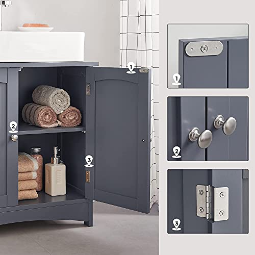 Under Sink Storage Cabinet, Vanity Unit, Under Basin Storage, Bathroom Floor Cabinet with 2 Door, Adjustable Shelf, Large Storage, Freestanding, Rustic, 60 x 30 x 60 cm, Grey