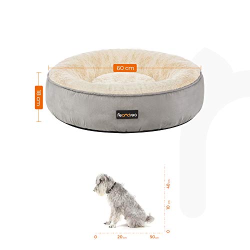 Dog Bed, Doughnut Cat Bed, Round, 60 cm Dia., Light Grey