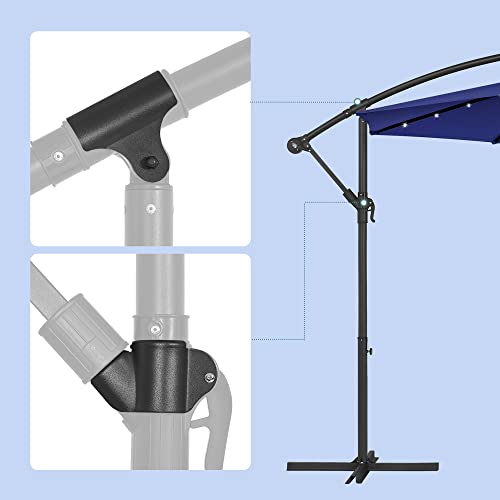 Cantilever Garden Patio Parasol with Solar-Powered LED Lights, 3 m Offset Parasol with Base, UPF 50+ Banana Hanging Umbrella, Crank for Opening Closing, Navy Blue