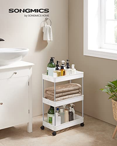 3-Tier Storage Trolley, Kitchen Trolley on Wheels, Narrow Trolley for Kitchen Bathroom Office or Small Spaces, 42 x 22.5 x 61 cm, White