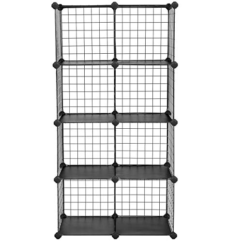 9-Cube Metal Wire Storage Rack, Interlocking Shelving Unit with Metal Wire Shelves, PP Plastic Sheets for Book Shoes Toys Clothes Tools, in Living Room, 93 x 31 x 93 cm, Black