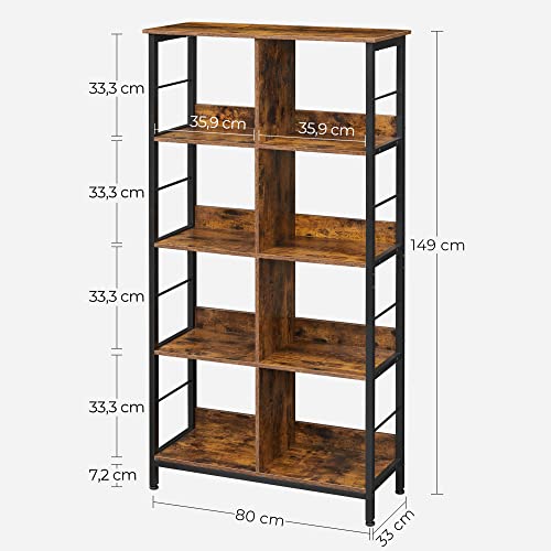 Bookcase, Bookshelf, Ladder Shelf 4-Tier, Display Storage Rack Shelf, for Office, Living Room, Bedroom, 80 x 33 x 149 cm, Industrial, Rustic Brown and Black