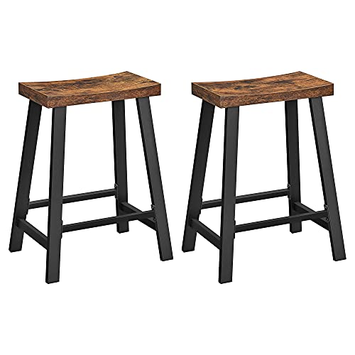 Set of 2 Bar Stools with Curved Seat Kitchen Dining Room Study Industrial Design 46.2 x 33 x 60 cm Vintage Brown/Black