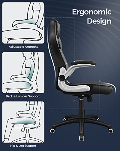 Sporty Shaped Office Chair, Swivel Armchair, with Armrests, High Backrest, Adjustable Height, Tilt for Swinging, Ergonomic Design, Black