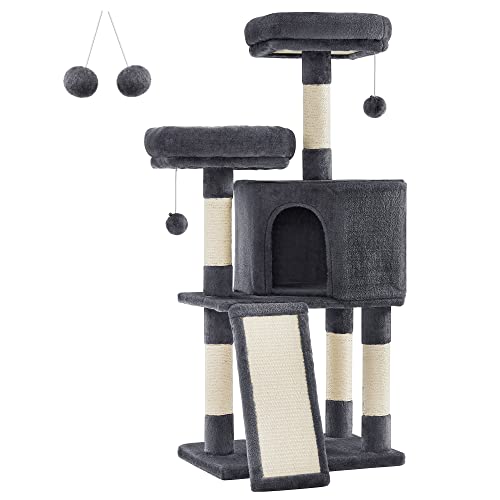 Cat Tree, Cat Condo 115 cm, Scratching Ramp, Smoky Grey