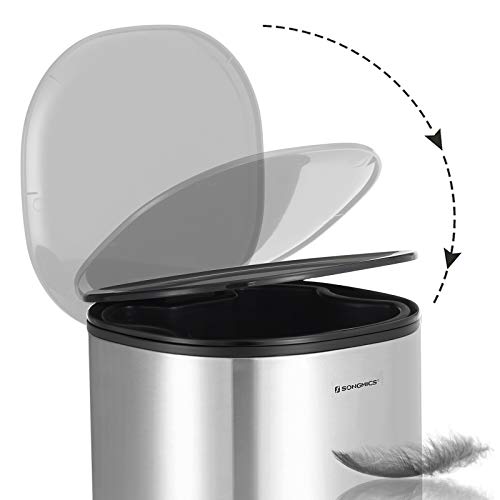 Rubbish Bin, 5 L Bathroom Bin, Steel Pedal Bin, with Inner Bucket, Soft-Close Lid, and Handle, for Bathroom, Toilet, Silver and Black