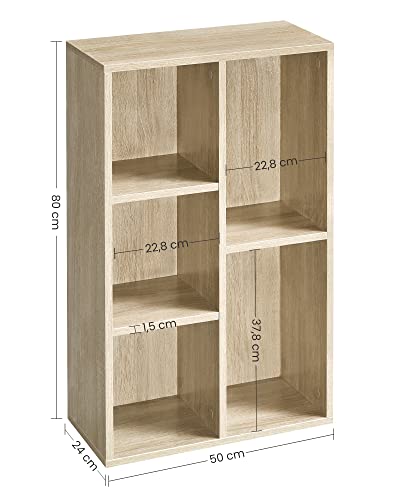 Bookcase, Wooden Kids Bookshelf with 5 Compartments, Floor Standing Storage Unit for Files, Decor, In Study Children’s Room, 50 x 24 x 80 cm, Oak Colour