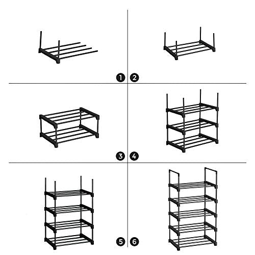 5-Tier Shoe Rack, Metal Shoe Storage Organiser, Stackable Storage Rack, Space-Saving, Freestanding Shelf, for Hallway, Bedroom, Living Room, Black