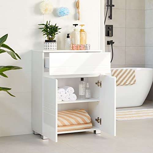 Bathroom Cabinet, Sideboard Cabinet, with Drawer, 2 Doors, Adjustable Shelf, for Hallway, 60 x 30 x 80 cm, White