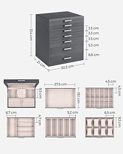 Jewellery Box, Jewellery Organiser, Large Jewellery case, with 6 Layers and 5 Drawers