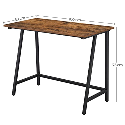 Computer Desk, Writing Desk with Steel Frame, Rustic Top, Work Table for Office and Home Study, Easy Assembly, 100 x 50 x 75 cm, Industrial, Rustic Brown and Black