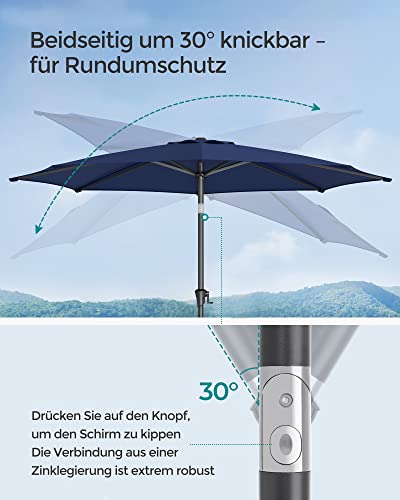 290 cm Garden Parasol Umbrella, UPF 50+, Sun Shade, 30° Tilt in 2 Directions, Crank Handle for Opening and Closing, for Outdoor Gardens Pool Balcony Patio, Base Not Included, Blue