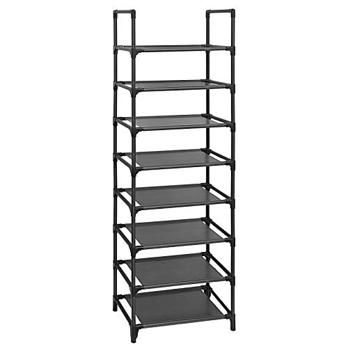 8-Tier Shoe Rack, Shoe Shelf, Shoe Storage Organiser, Space-Saving, 28 x 46 x 145 cm, Metal Frame, Non-Woven Fabric Shelves, for Hallway, Bedroom, Black