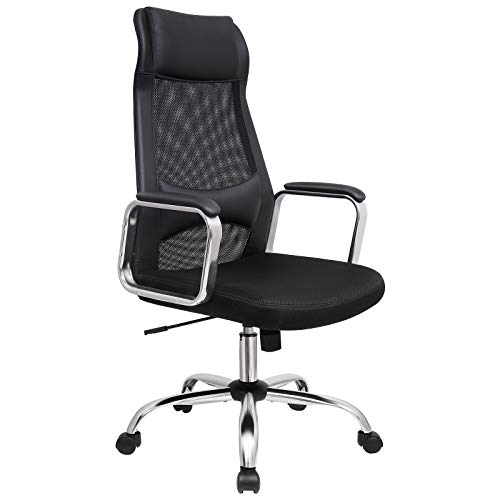 Office Chair Mesh Desk Chair Ergonomic Computer Chair Breathable Back with Head and Lumbar Support Height Adjustable up to 140 kg Black