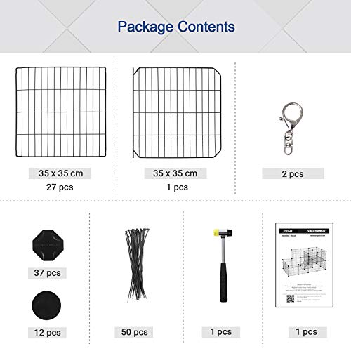 Guinea Pigs Cage, Metal Mesh Pet Playpen with Door, Customisable Fence for Small Animal, Rabbit, for Indoor Use, with Rubber Mallet, 143 x 73 x 71 cm Black