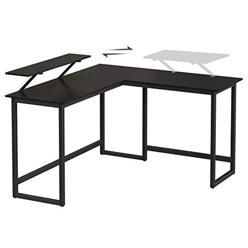 Computer Desk, L-Shaped Writing Workstation, Industrial Corner Desk With Monitor Stand, for Home Office Study Writing and Gaming, Space Saving, Easy Assembly, Black