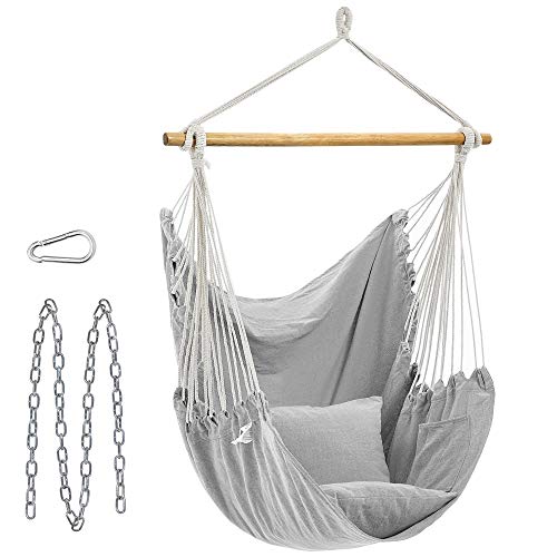 Hanging Chair, Hanging Chair with 2 Cushions, Metal Chain, Maximum Load 150 kg, Indoor and Outdoor Use, Living Room, Bedroom, Grey