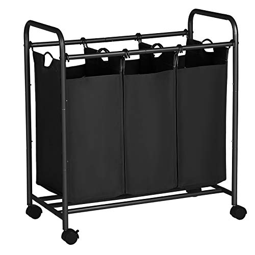 Rolling Laundry Sorter, Laundry Basket with 3 Removable Bags, Laundry Trolley, Toy Organiser on Wheels, Sturdy, 3 x 44L, Black