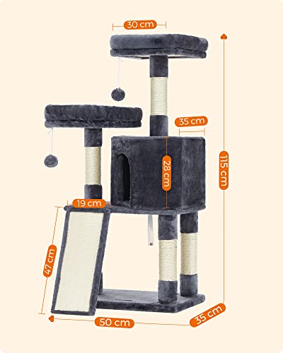 Cat Tree, Cat Condo 115 cm, Scratching Ramp, Smoky Grey