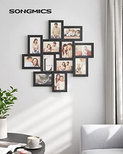 Picture Frame Collage for 12 Photos in 4 x 6 Inches, Assembly Required, Collage Multiple Photos, Clear Glass Front, Wooden Grain, Black