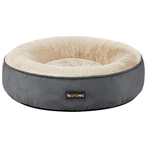 Dog Bed, Doughnut Cat Bed, Round, 50 cm Dia, Dark Grey